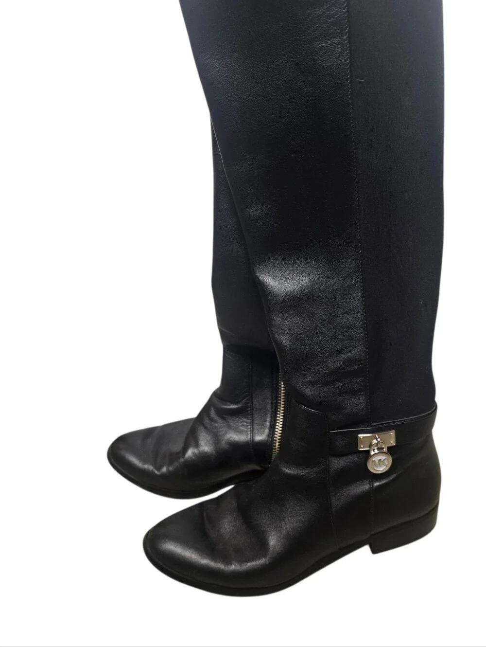 MICHAEL KORS Hamilton Stretch Black Leather Boots Knee High Riding Zip Size 6M
